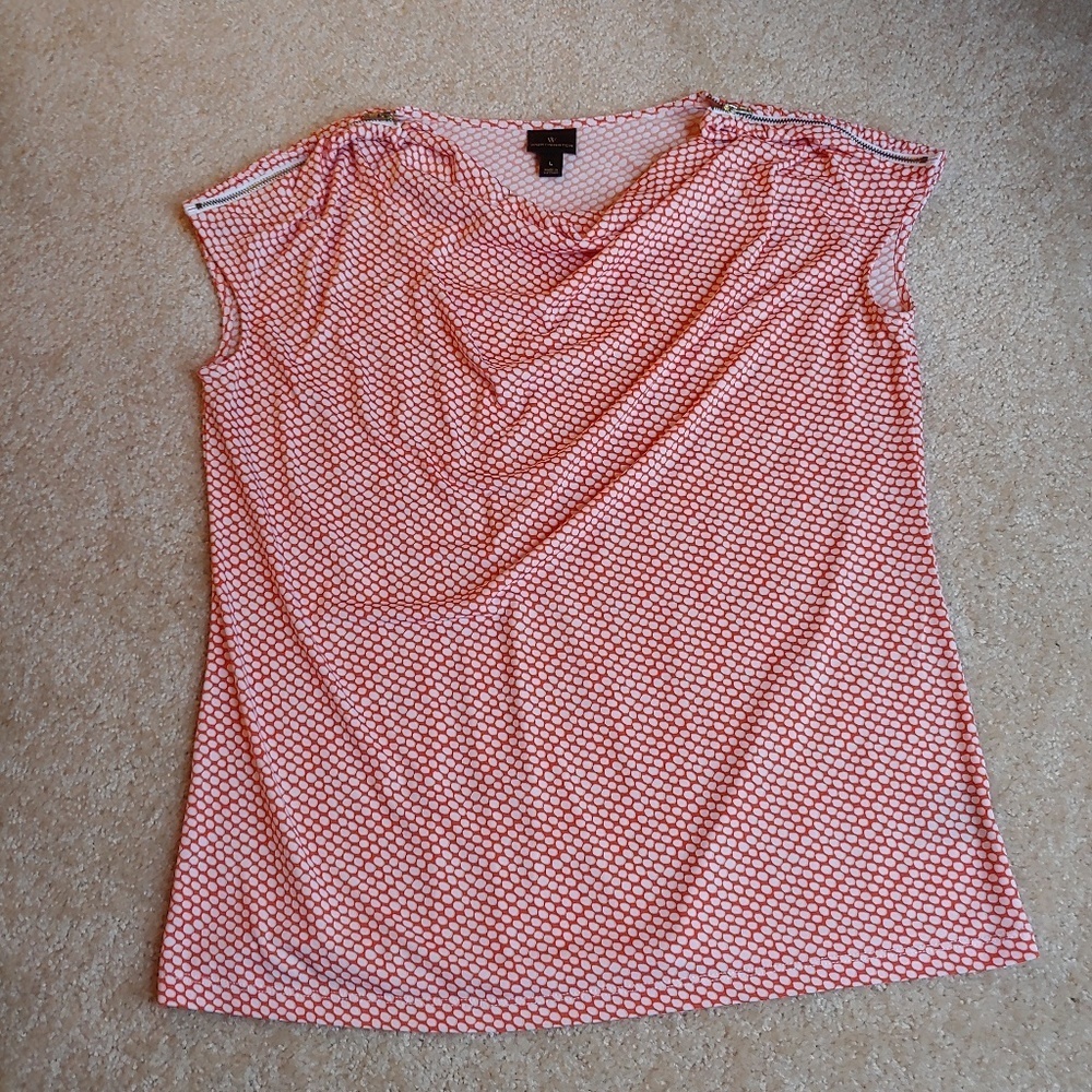 Worthington women's orange and white polka dot top